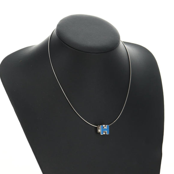 HERMES Cage De H H Cube Necklace metal Silver Auth 183125V
