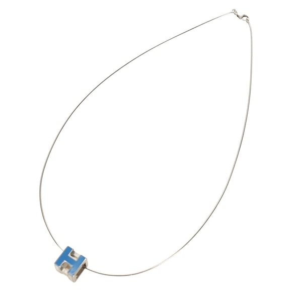 HERMES Cage De H H Cube Necklace metal Silver Auth 183125V