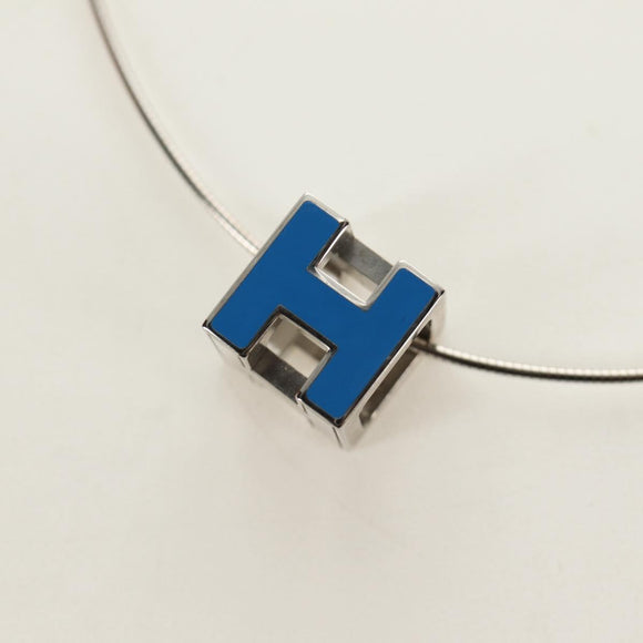 HERMES Cage De H H Cube Necklace metal Silver Auth 183125V