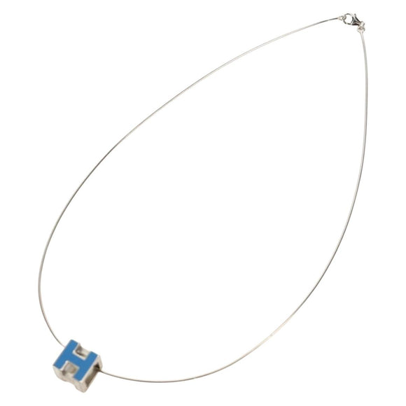 HERMES Cage De H H Cube Necklace metal Silver Auth 183125V