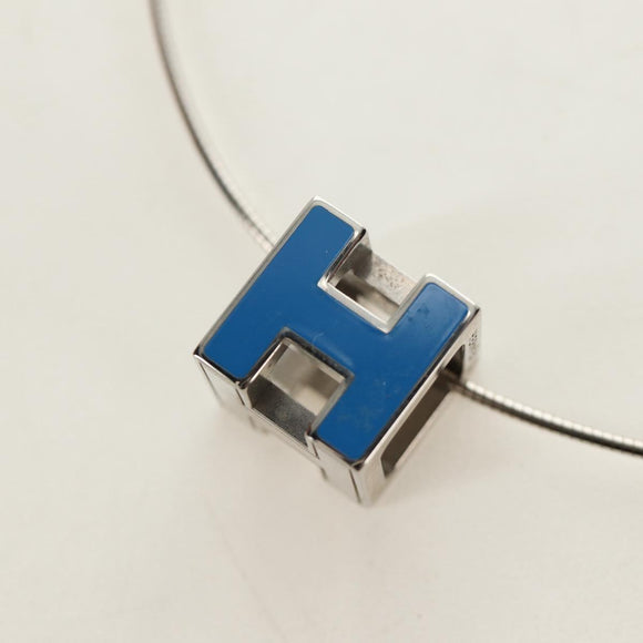 HERMES Cage De H H Cube Necklace metal Silver Auth 183125V