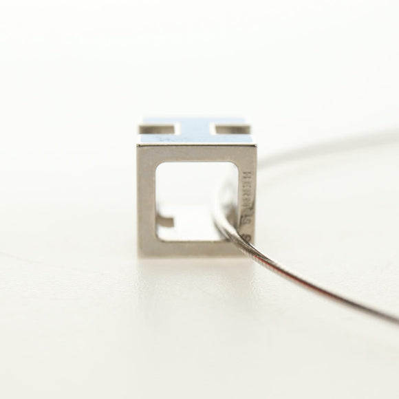 HERMES Cage De H H Cube Necklace metal Silver Auth 183125V