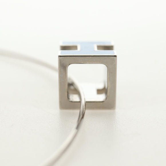 HERMES Cage De H H Cube Necklace metal Silver Auth 183125V