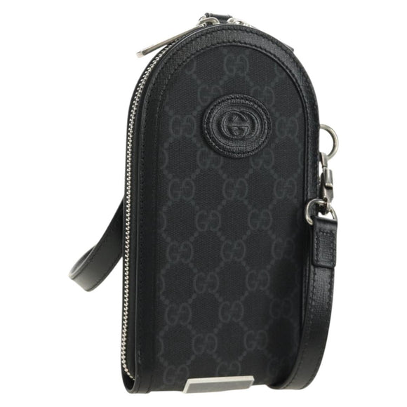 GUCCI GG Supreme Shoulder Bag PVC Black Silver 724351 Auth 183126M
