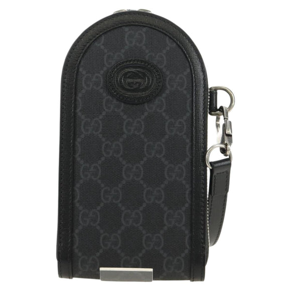 GUCCI GG Supreme Shoulder Bag PVC Black Silver 724351 Auth 183126M