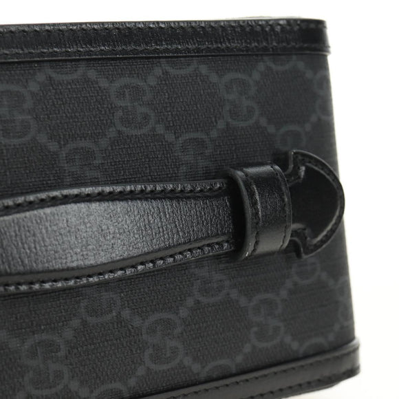 GUCCI GG Supreme Shoulder Bag PVC Black Silver 724351 Auth 183126M