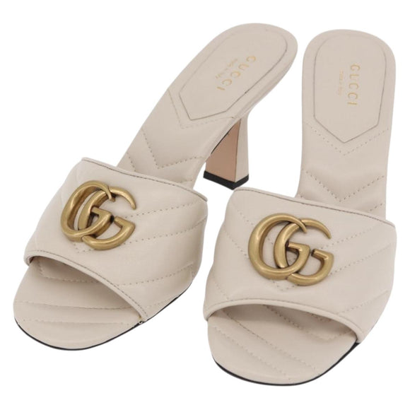 GUCCI GG Marmont Sandalen Leder Elfenbein Gold 674839 Auth 183127M