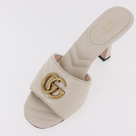 GUCCI GG Marmont Sandalen Leder Elfenbein Gold 674839 Auth 183127M