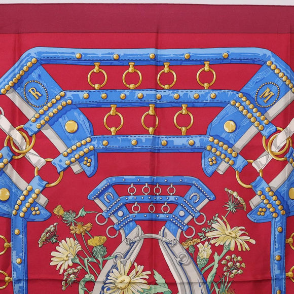 HERMES Carre 90 Scarf ""aux champs"" Silk Red Auth 183130