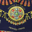 HERMES Carre 90 Scarf ""PARURES DES SABLES"" Silk Navy Auth 183131M-12