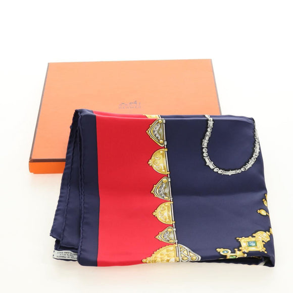 HERMES Carre 90 Scarf ""PARURES DES SABLES"" Silk Navy Auth 183131M