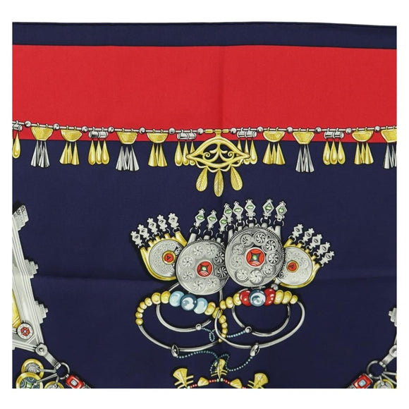 HERMES Carre 90 Scarf ""PARURES DES SABLES"" Silk Navy Auth 183131M