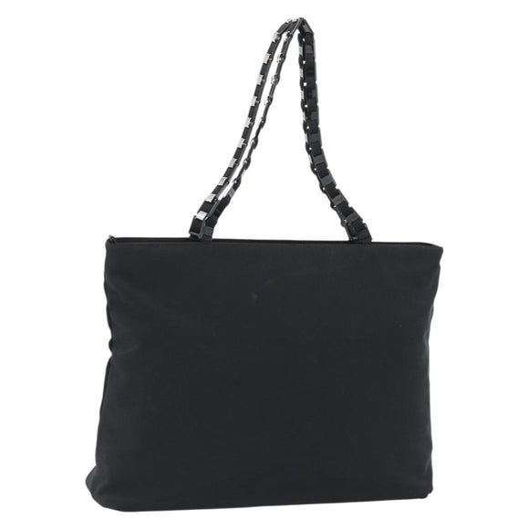 Salvatore Ferragamo Vala Chain Shoulder Bag Canvas Black Silver Auth 183134