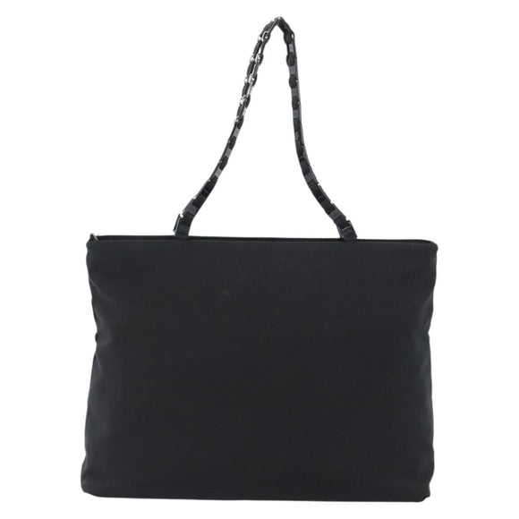 Salvatore Ferragamo Vala Chain Shoulder Bag Canvas Black Silver Auth 183134