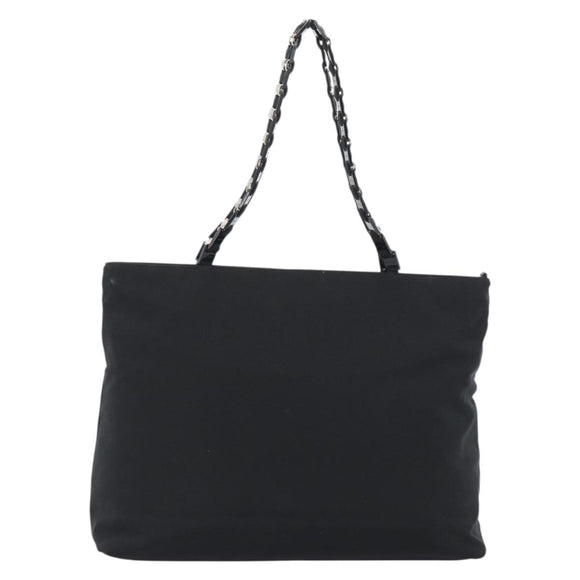 Salvatore Ferragamo Vala Chain Shoulder Bag Canvas Black Silver Auth 183134