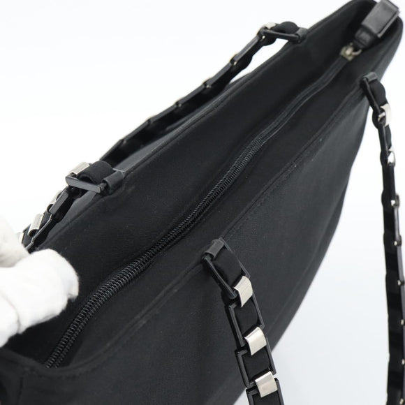 Salvatore Ferragamo Vala Chain Shoulder Bag Canvas Black Silver Auth 183134