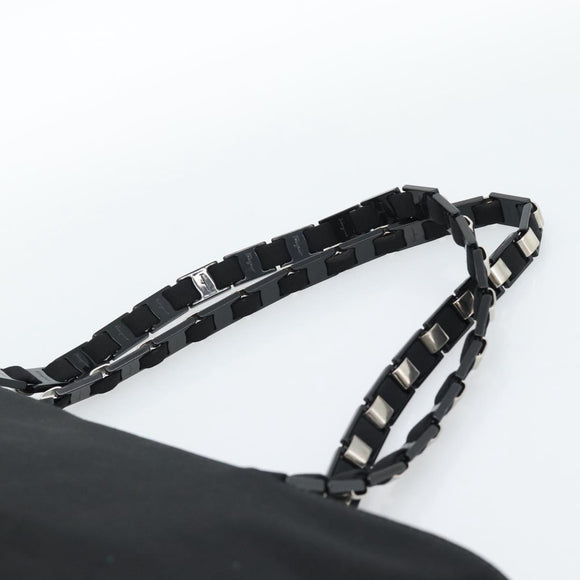 Salvatore Ferragamo Vala Chain Shoulder Bag Canvas Black Silver Auth 183134