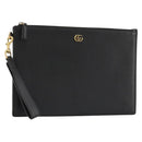 GUCCI GG Marmont Clutch Bag Leather Black Gold 475317 Auth 183138-1