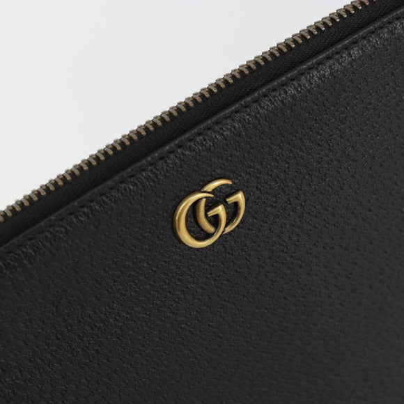 GUCCI GG Marmont Clutch Bag Leather Black Gold 475317 Auth 183138