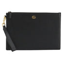 GUCCI GG Marmont Clutch Bag Leather Black Gold 475317 Auth 183138-2