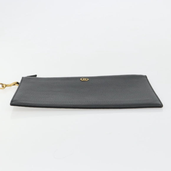 GUCCI GG Marmont Clutch Bag Leather Black Gold 475317 Auth 183138