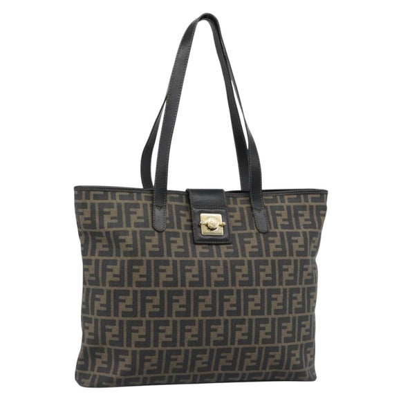 FENDI Zucca Canvas Tragetasche PVC Schwarz Schwarz Auth 183140A