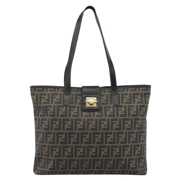 FENDI Zucca Canvas Tragetasche PVC Schwarz Schwarz Auth 183140A