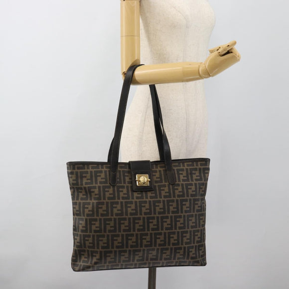 FENDI Zucca Canvas Tragetasche PVC Schwarz Schwarz Auth 183140A