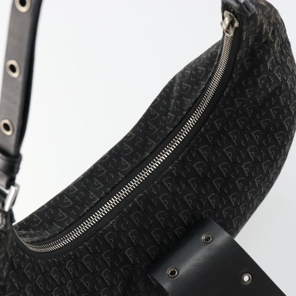 Christian Dior Trotter Canvas Street Chic Shoulder Bag Black Silver Auth 183160
