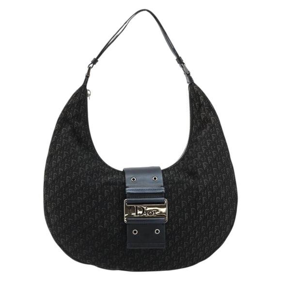 Christian Dior Trotter Canvas Street Chic Shoulder Bag Black Silver Auth 183160