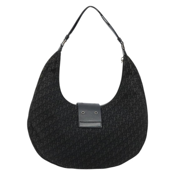 Christian Dior Trotter Canvas Street Chic Shoulder Bag Black Silver Auth 183160