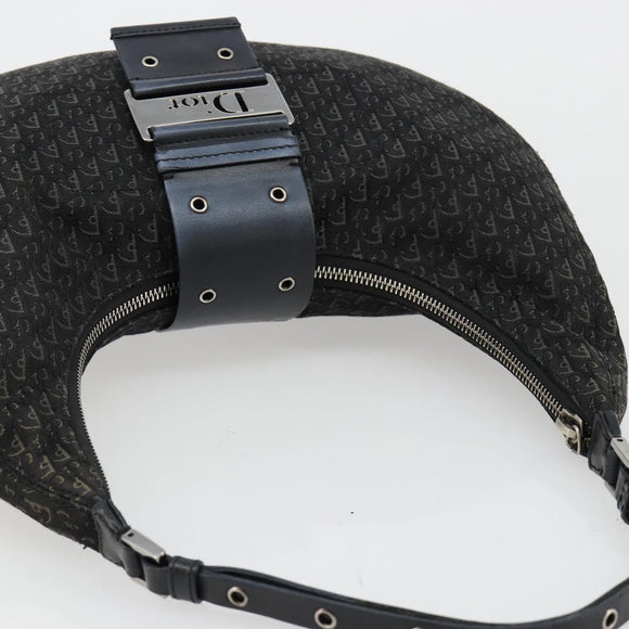 Christian Dior Trotter Canvas Street Chic Shoulder Bag Black Silver Auth 183160