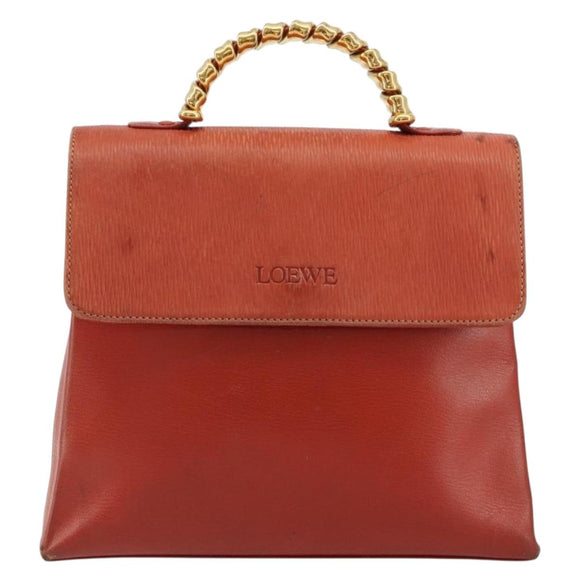 LOEWE Velazquez Hand Bag Leather Red Gold Auth 183162