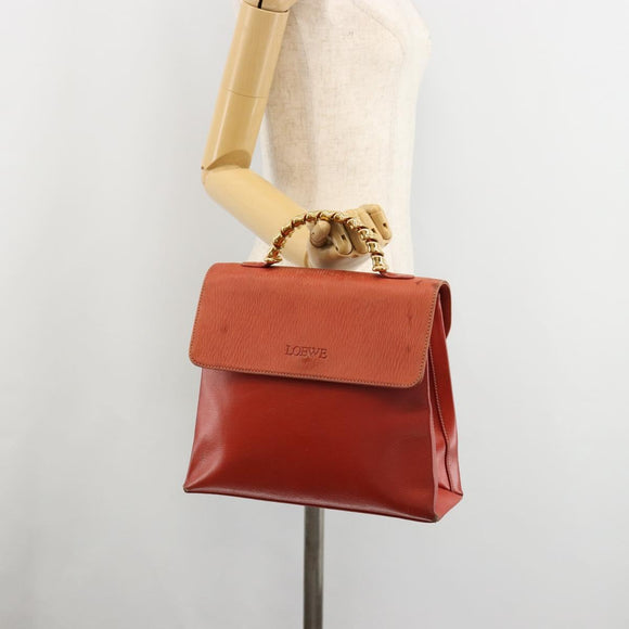 LOEWE Velazquez Hand Bag Leather Red Gold Auth 183162