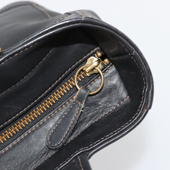 Coach Hand Bag Leather Black Gold Auth 183167
