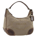 PRADA Shoulder Bag Jacquard Beige Silver Auth 183169-1