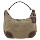 PRADA Shoulder Bag Jacquard Beige Silver Auth 183169-13