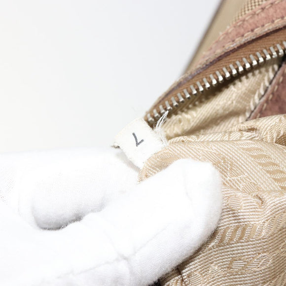 PRADA Shoulder Bag Jacquard Beige Silver Auth 183169