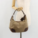 PRADA Shoulder Bag Jacquard Beige Silver Auth 183169-25
