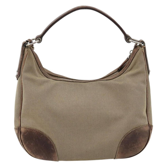 PRADA Shoulder Bag Jacquard Beige Silver Auth 183169