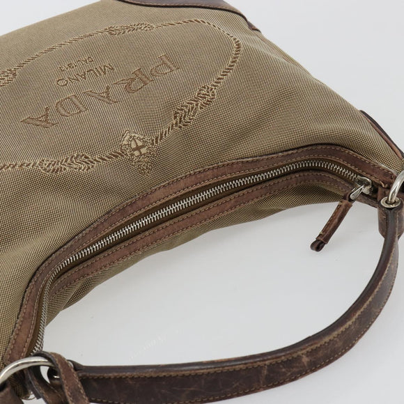 PRADA Shoulder Bag Jacquard Beige Silver Auth 183169