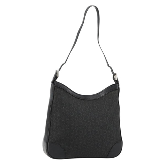 CELINE C Macadam Canvas Shoulder Bag Schwarz Silber Auth 183170