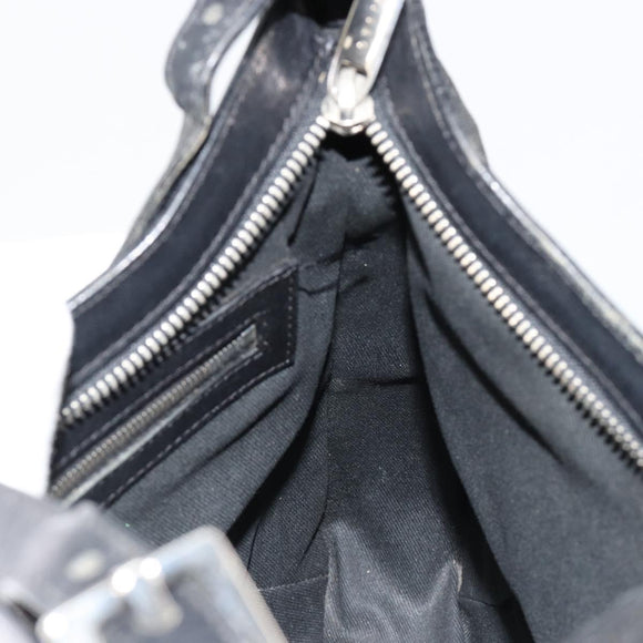CELINE C Macadam Canvas Shoulder Bag Schwarz Silber Auth 183170