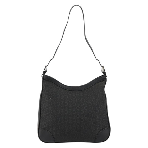 CELINE C Macadam Canvas Shoulder Bag Schwarz Silber Auth 183170