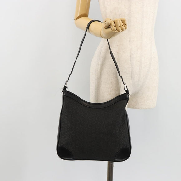CELINE C Macadam Canvas Shoulder Bag Schwarz Silber Auth 183170
