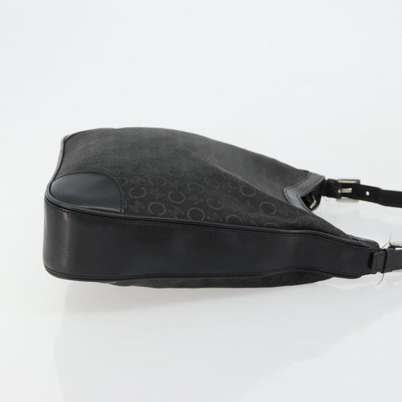 CELINE C Macadam Canvas Shoulder Bag Schwarz Silber Auth 183170