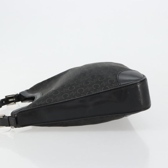 CELINE C Macadam Canvas Shoulder Bag Schwarz Silber Auth 183170