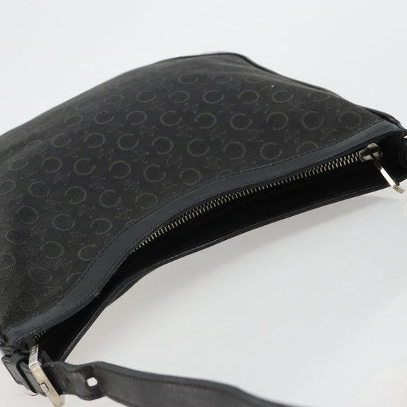 CELINE C Macadam Canvas Shoulder Bag Schwarz Silber Auth 183170