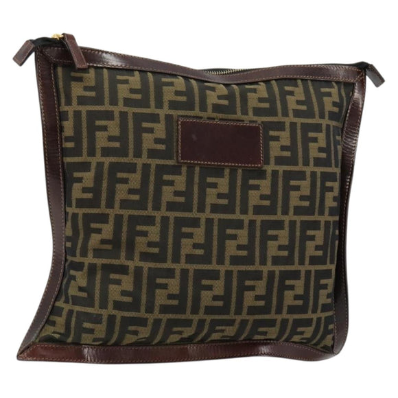 FENDI Zucca Canvas Pouch Black Gold Auth 183171