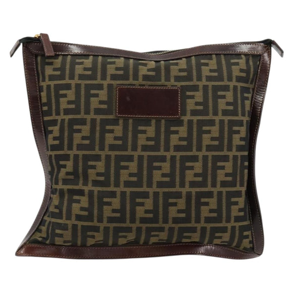 FENDI Zucca Canvas Pouch Black Gold Auth 183171